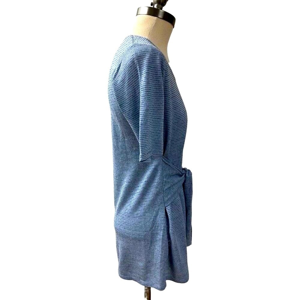 PURE JILL Womens Stripe Tie Front Top SIZE XS Short Sleeve Linen Modal Blue NEW - Picture 6 of 8
